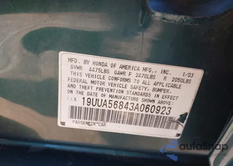 2003 Acura Tl 3.2 Type S из США, поврежденный, VIN 19UUA56843A060923